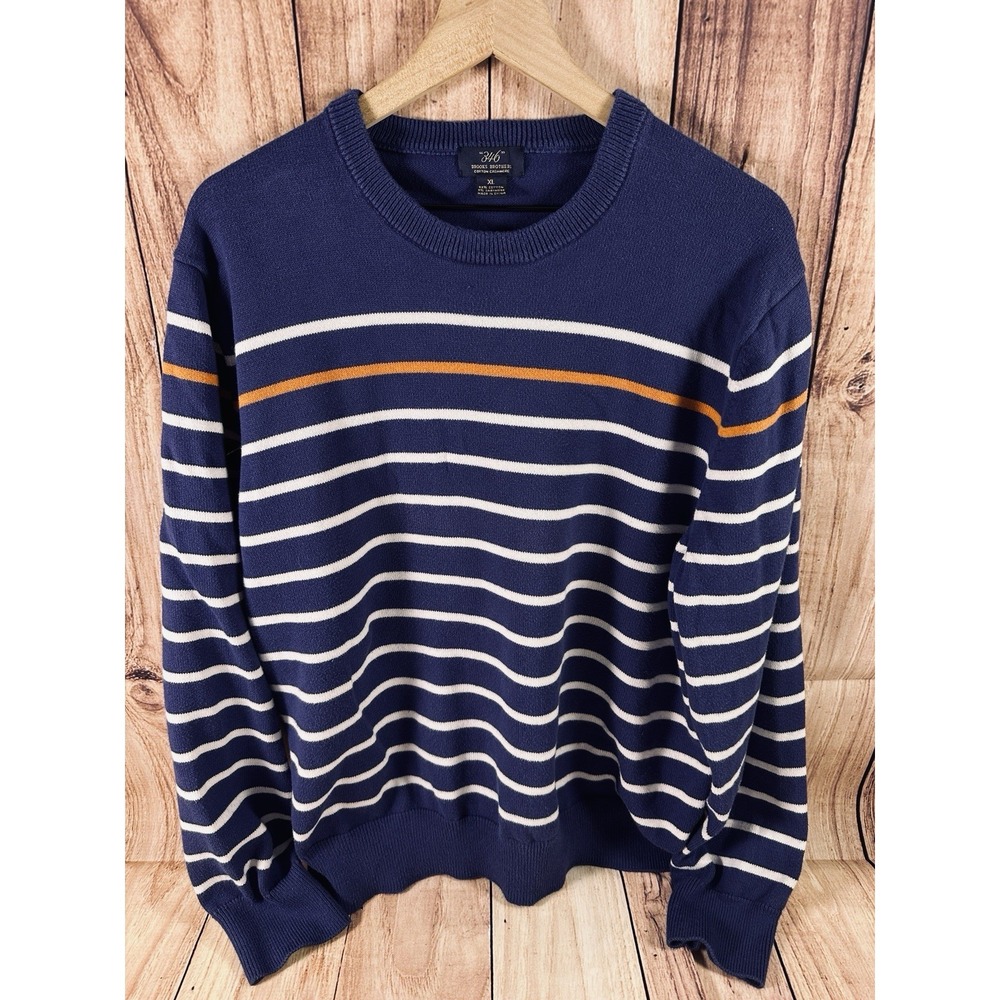 Brooks Brothers 346 Sweater Mens X-Large Striped Cashmere Blue Preppy Golf XL